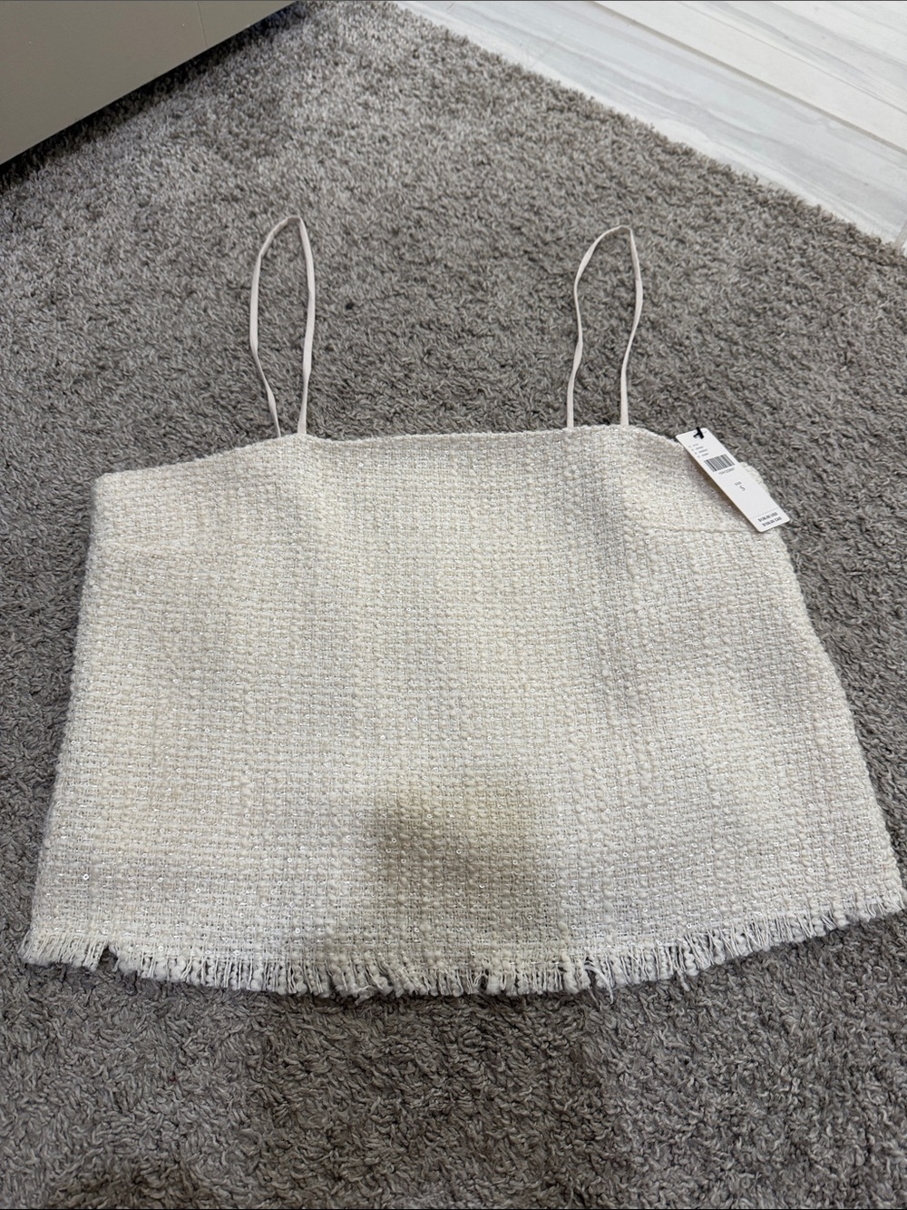 Anthropologie Ivory Tweed Fringe Cami